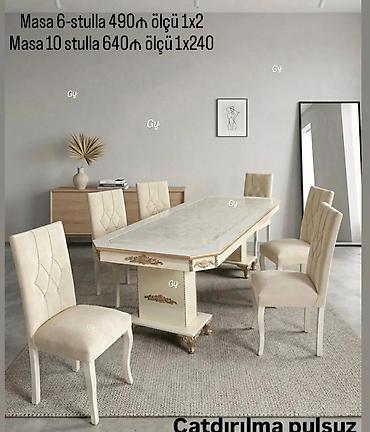 tel masa: - Klassik üslubda yemək otağı dəsti - Rəng: krem/bej çalarları, qızılı — 1