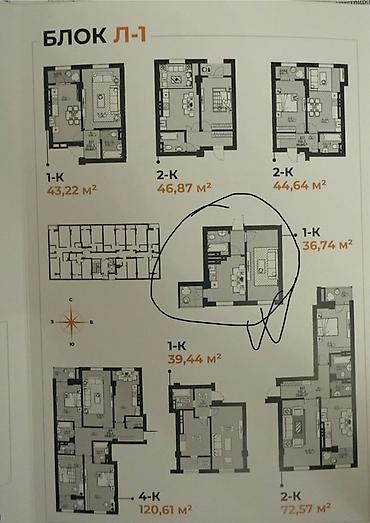 building: 1 комната, 37 м², Асанбай мкр Элитка, 13 этаж, ПСО (под самоотделку) — 3