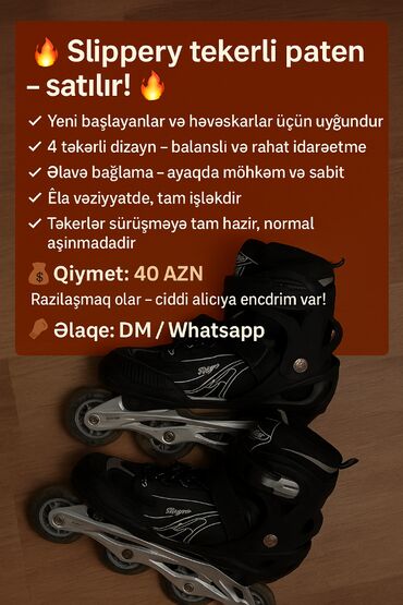 Maskalar, eynəklər: 🔥 Slippery təkərli paten – SATILIR! 🔥 ✅ Yeni başlayanlar və