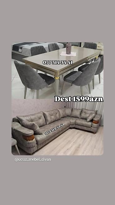 Dəst 1599 AZN - Yemək masası və 6 ədəd stuldan ibarət dəst: parlaq