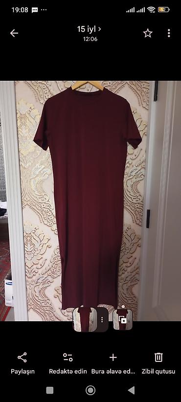 Bordo rəngli maxi trikotaj don - Model: sadə, düz kəsim - Uzunluq