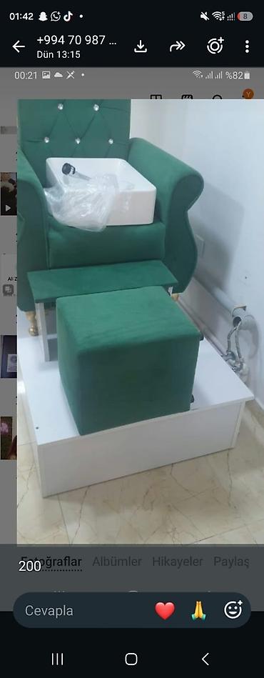 medbext mebeli: Pedikür kreslosu və podiyum dəsti - Rəng: zümrüd yaşıl - Material — 2