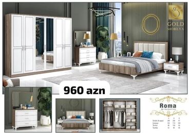 Yataq otağı dəstləri: 2 təknəfərlik çarpayı, Tumba, Dolab, 2 tumba, Azərbaycan, Yeni — 27