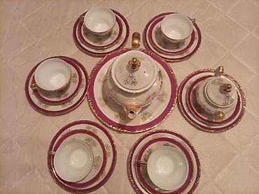 yuxuda bosqab sinmasi: Çay dəsti, rəng - Bənövşəyi, Farfor, 5 nəfərlik — 1