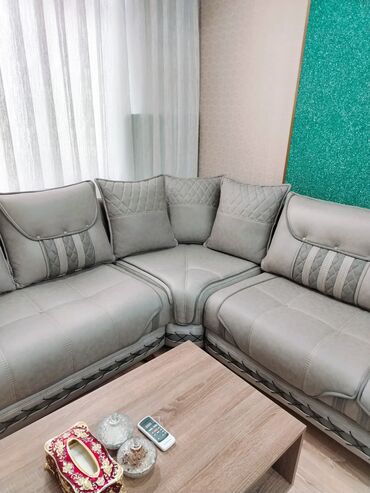 Divan və masa dəstləri: Künc divan dəsti Açılan, bazalı, - Rəng: Açıq boz (boz-yaşıl tonlu) — 8