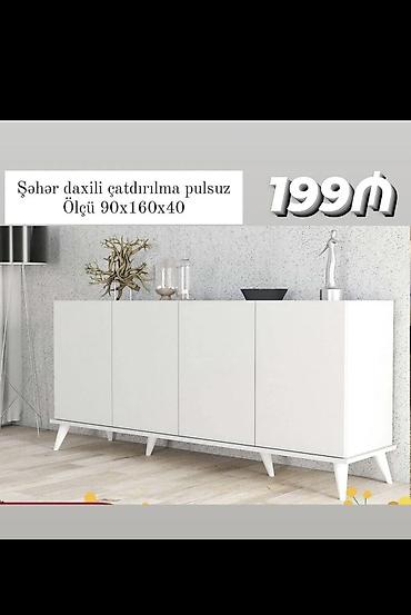 Ağ rəngli minimal dizaynlı komod (4 qapılı) - Ölçü: 90x160x40 sm -