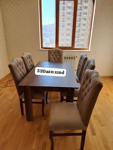 kukna mebili: Yemək masası dəsti – 6 stul + düzbucaqlı masa - Komplekt: 1 masa və 6 — 1