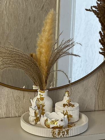 sam qabi: Dekorativ keramika dəstı – ağ rəngdə, qızılı yarpaq (gold leaf) — 2