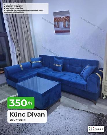 Divanlar: Künc Divan – 260×160 sm - Model: Açilən, bazalı mexanizm - Komplekt — 1