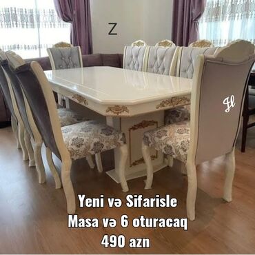stol stul ucuz qiymete: Для гостиной, Новый, Нераскладной, Овальный стол, 6 стульев