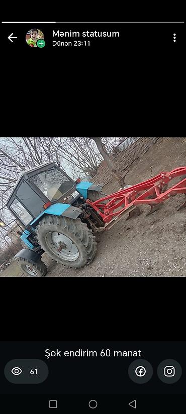 boyuk masinlar: Belarus MTZ 1221 təkərli traktor + asqıda torpaq frezesi/torpaq — 1