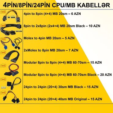 Masaüstü kompüterlər və iş stansiyaları: Kabellər "4/8/24pin CPU/MB Original" ⭐4pin to 8pin (4+4) MB 20sm – 6