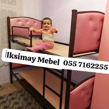 İkimərtəbəli uşaq çarpayıları: Oğlan və qız üçün, Çarpayı, Matrassız, Siyirməsiz, Dəmir — 22