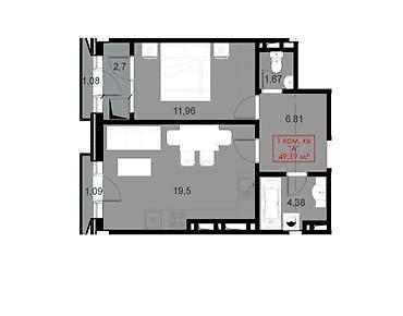 бруклин: 1 комната, 49 м², Вефа ТЦ Элитка, 6 этаж, ПСО (под самоотделку) — 4