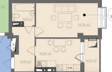 двухкомнатные квартиры бишкек: 1 комната, 43 м², Элитка, 9 этаж, ПСО (под самоотделку)