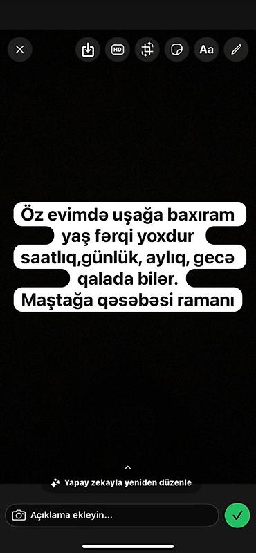 daye xirdalan: Uşaq baxımı xidməti – Maştağa qəsəbəsi, Ramani - Öz evimdə peşəkar — 1