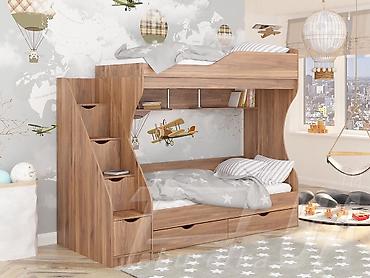 bunk bed: Двухъярусная детская кровать с системой хранения и полками. - — 2