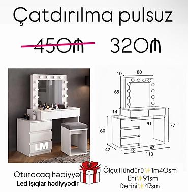 makyaj masası modelleri: Vizaj masası və güzgü dəsti - Model: LED işıqlı vizaj masası — 1