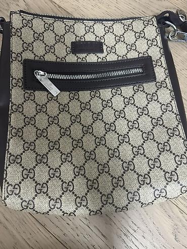 Çantalar: GG monoqram naxışlı çiyin çantası - Material: Bej rəngli GG kətan — 1