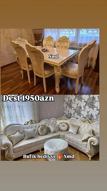 Klassik üslubda mebel dəsti - Yemək masası və 6 ədəd kreslo: krem