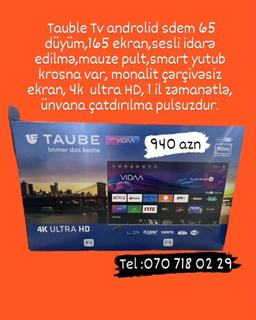 Televizorlar: Televizor Anbardan satışı bizde. Butun modeller satişda var.Qiymətlər — 6