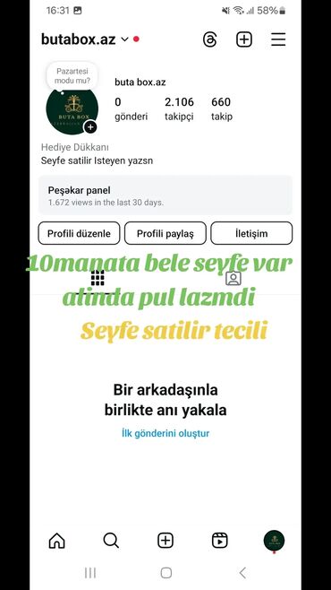 Oyun diskləri və kartricləri: Instagram aktif tecili satilir 12azn asagi yeri Olacag 3k yaxndi