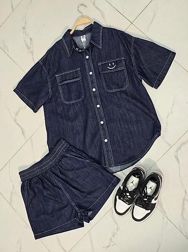 Костюмы с шортами: Джинсовый комплект: рубашка с коротким рукавом + шорты 😍😍😍 стильная — 4