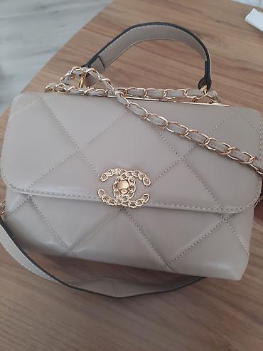 chanel mindjuse: Bej rəngli klassik üslubda çiyin/əllük çantası - Material: yumşaq — 3