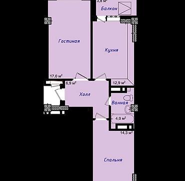 Продажа квартир: 2 комнаты, 59 м², Аламедин-1 мкр Элитка, 2 этаж, ПСО (под самоотделку) — 7