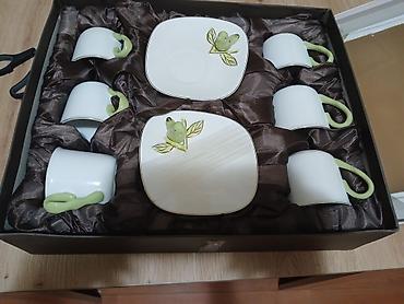 kanta za drva: Porcelanski set šoljica za espresso/kafu sa tanjirićima – 6 delova - — 2