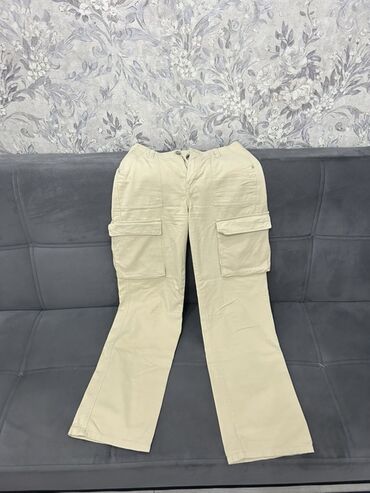 женские льняные штаны: Брюки, Bershka, XS, цвет - Бежевый