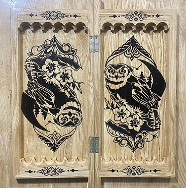 Нарды: Нарды ШАХМАТЫ на заказ ручной работы из дерева, украшенные резьбой — 25