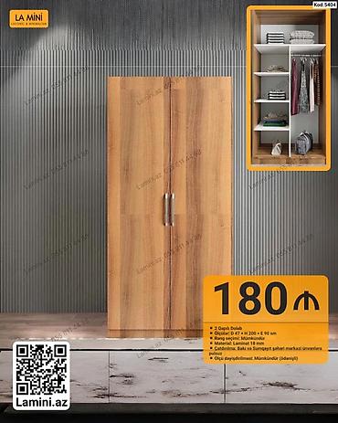 Dolablar: 2 qapılı paltar dolabı. Ölçüləri: 47 x 200 x 90 sm. Materialı: 18 — 1