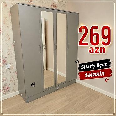 Paltar dolabları, qarderoblar: 4 qapılı paltar şkafı - Rəng: krem/bej tonları, qızılı dekor xətləri — 10