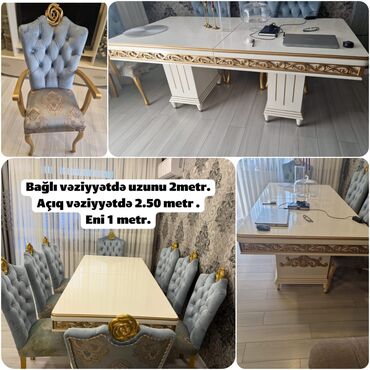 Yataq otağı dəstləri: Qonaq otağı üçün, İşlənmiş, Açılan, Kvadrat masa, 8 stul
