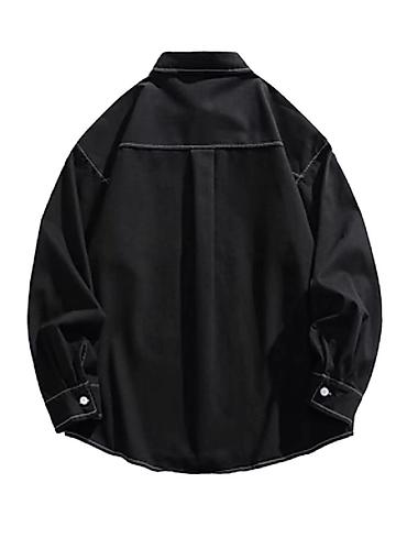 Рубашки: Мужская рубашка oversize, черная, с контрастной белой отстрочкой — 2