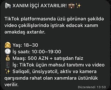 tiktok satış: SMM menecer tələb olunur, 18-29 yaş — 1