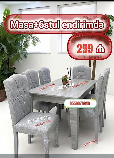 ders masa: Qonaq otağı üçün, Yeni, Açılmayan, Dördbucaq masa, 6 stul — 3