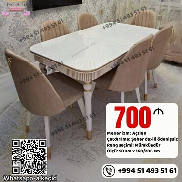 Masa və oturacaq dəstləri: Qonaq otağı üçün, Yeni, Açılmayan, Dördbucaq masa, 6 stul — 13