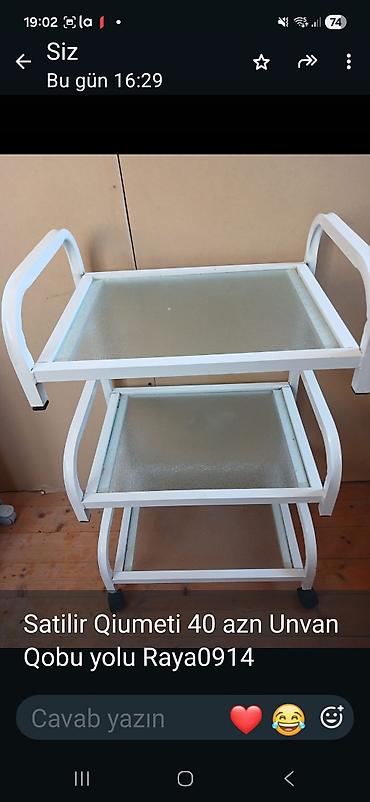 bağca mebel: Metal çərçivəli 3 mərtəbəli servis/çay arabası - Rəng: ağ - Material — 1