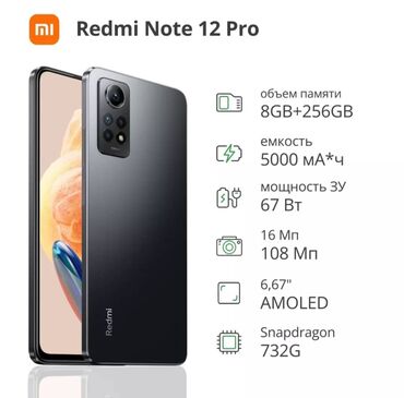 чехол на redmi note 8 pro: Xiaomi, Redmi Note 12 Pro 5G, Б/у, 256 ГБ, цвет - Черный, 2 SIM