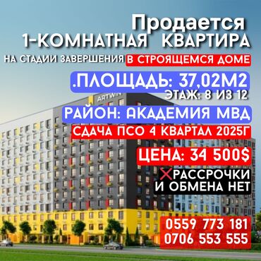 Продажа квартир: 1 комната, 37 м², Элитка, 8 этаж