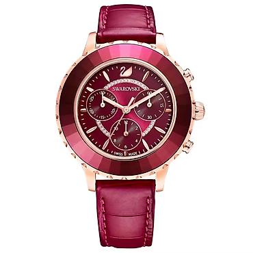 saat omega: Swarovski qadın qol saatı – şərab-qırmızı tonlarda zərif xronoqraf - — 1