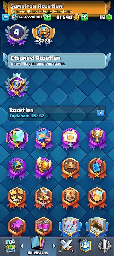 Digər kolleksiyalar: Clash Royale hesabı - Kral səviyyəsi: 62 - Kupa: 11 542+ - Qızıl: 91 — 10
