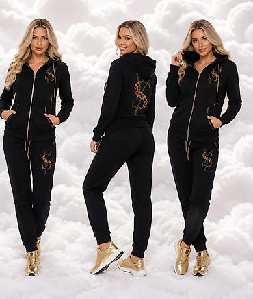 crni tech: Ženski komplet trenerke – crni, sa zip duksom i pantalonama - — 3