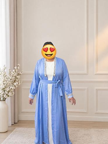 Вечернее платье, Длинная модель, Атлас, С рукавами, 2XL