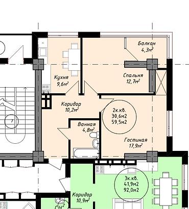 стилажи для магазина: 2 комнаты, 60 м², парк Фучика 3 этаж, ПСО (под самоотделку) — 7