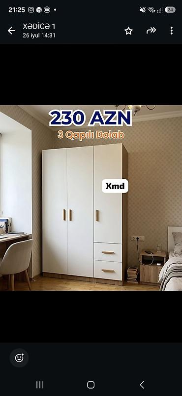 taxta komod: Yeni, 3 qapılı, Siyirməli, Ağ, Taxta, Açılan, Düz dolab — 1