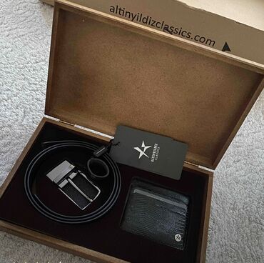 kişi ucun hediyyeler: Altınyıldız Classics hədiyyəlik dəst🛍️ 🌟 Kəmər (125 sm) 🌟 Kart qabı