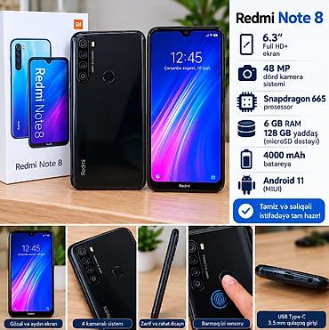 redmi note 19: Redmi Note 8, 128 GB, rəng - Qara, Barmaq izi — 1